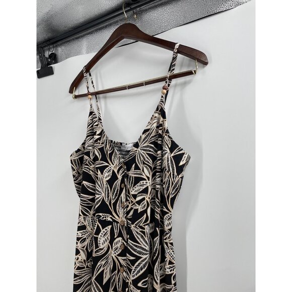 Zara Womens Large Sleeveless Maxi Dress Linen Blend Black White Leaf Print Chic - Picture 6 of 11